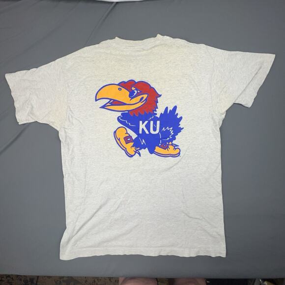 Fruit of the Loom KU Jayhawks Shirt XL | Vintage Kansas NCAA Tee USA Made Gray - Picture 7 of 13